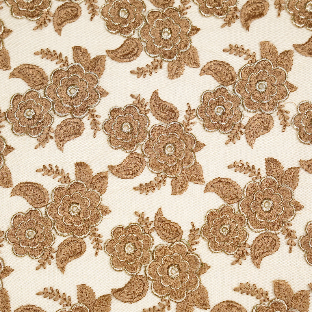 Niya Flower Jaal on Chiku Net Embroidered Fabric