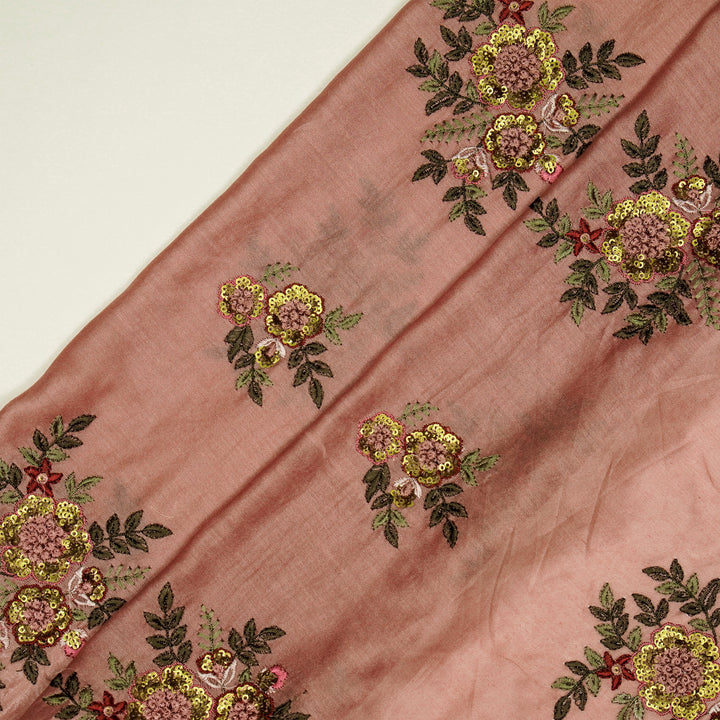 Pushti Buta on Onion Pink Luxe Silk Chanderi Embroidered Fabric