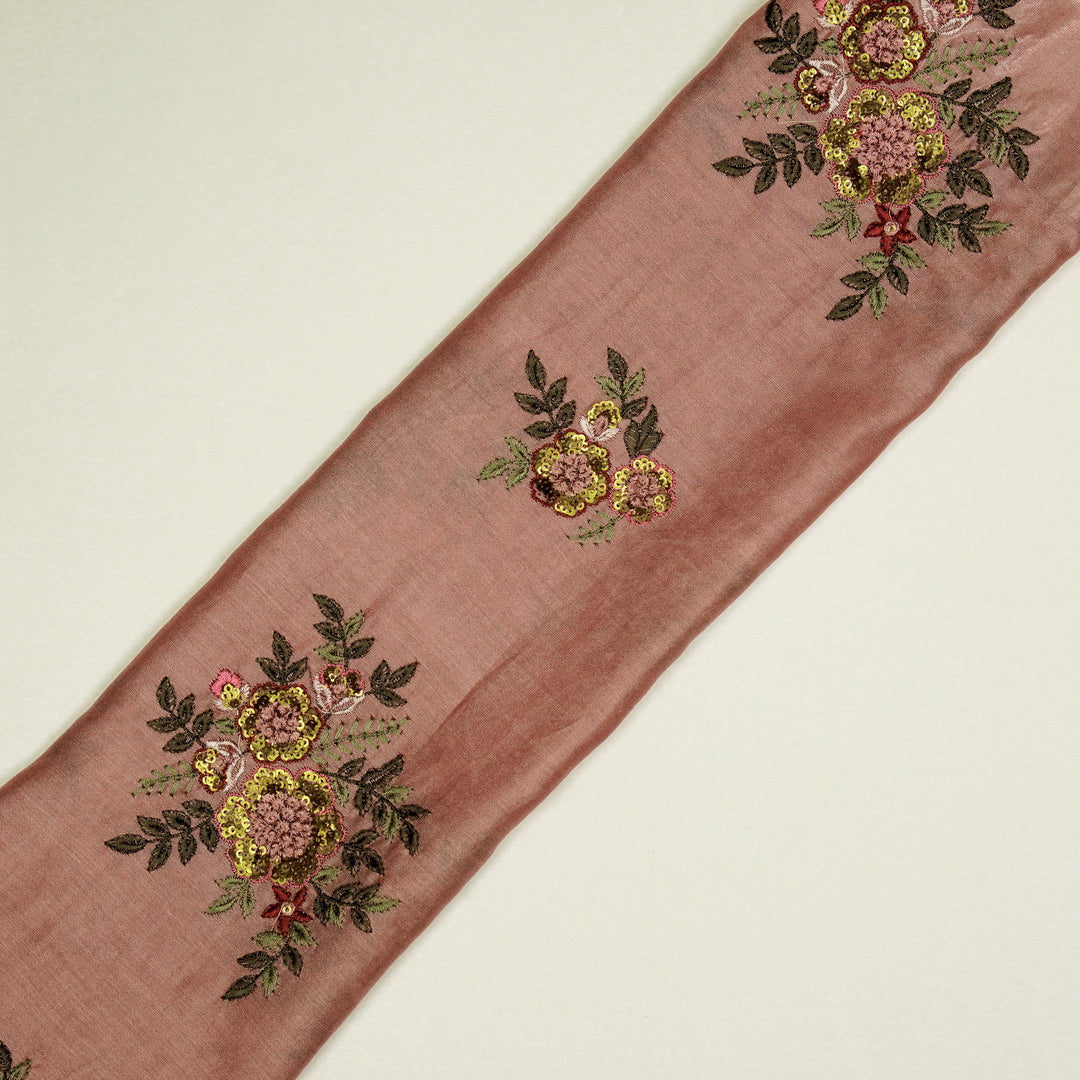 Pushti Buta on Onion Pink Luxe Silk Chanderi Embroidered Fabric