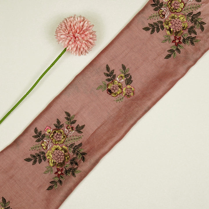 Pushti Buta on Onion Pink Luxe Silk Chanderi Embroidered Fabric