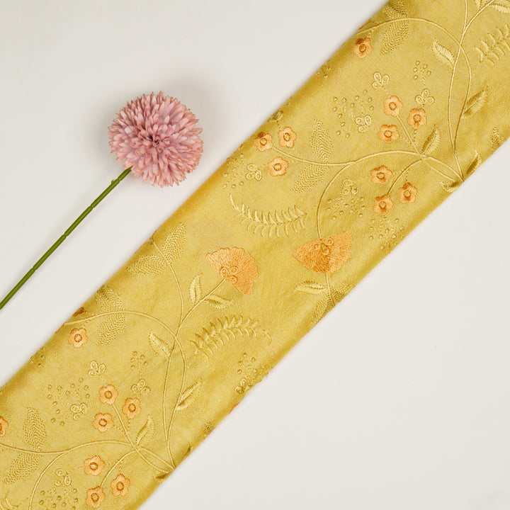 Azin Jaal on Lemon Semi Raw Silk Embroidered Fabric