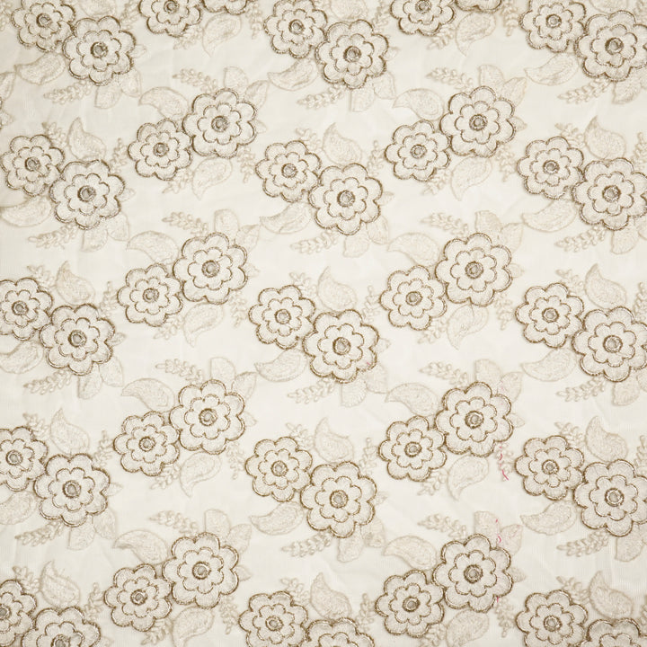 Niya Flower Jaal on Ivory Net Embroidered Fabric