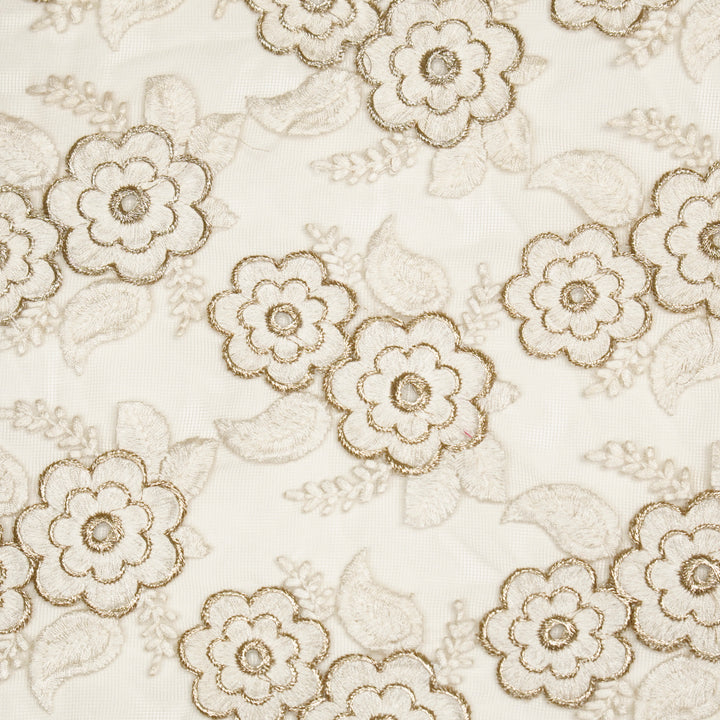 Niya Flower Jaal on Ivory Net Embroidered Fabric