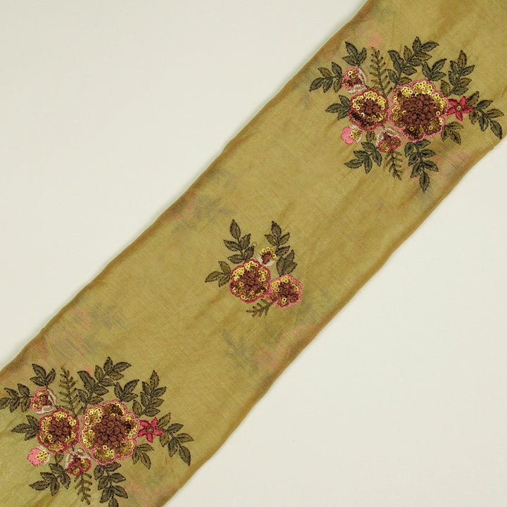 Pushti Buta on Dusky Gold Luxe Silk Chanderi Embroidered Fabric