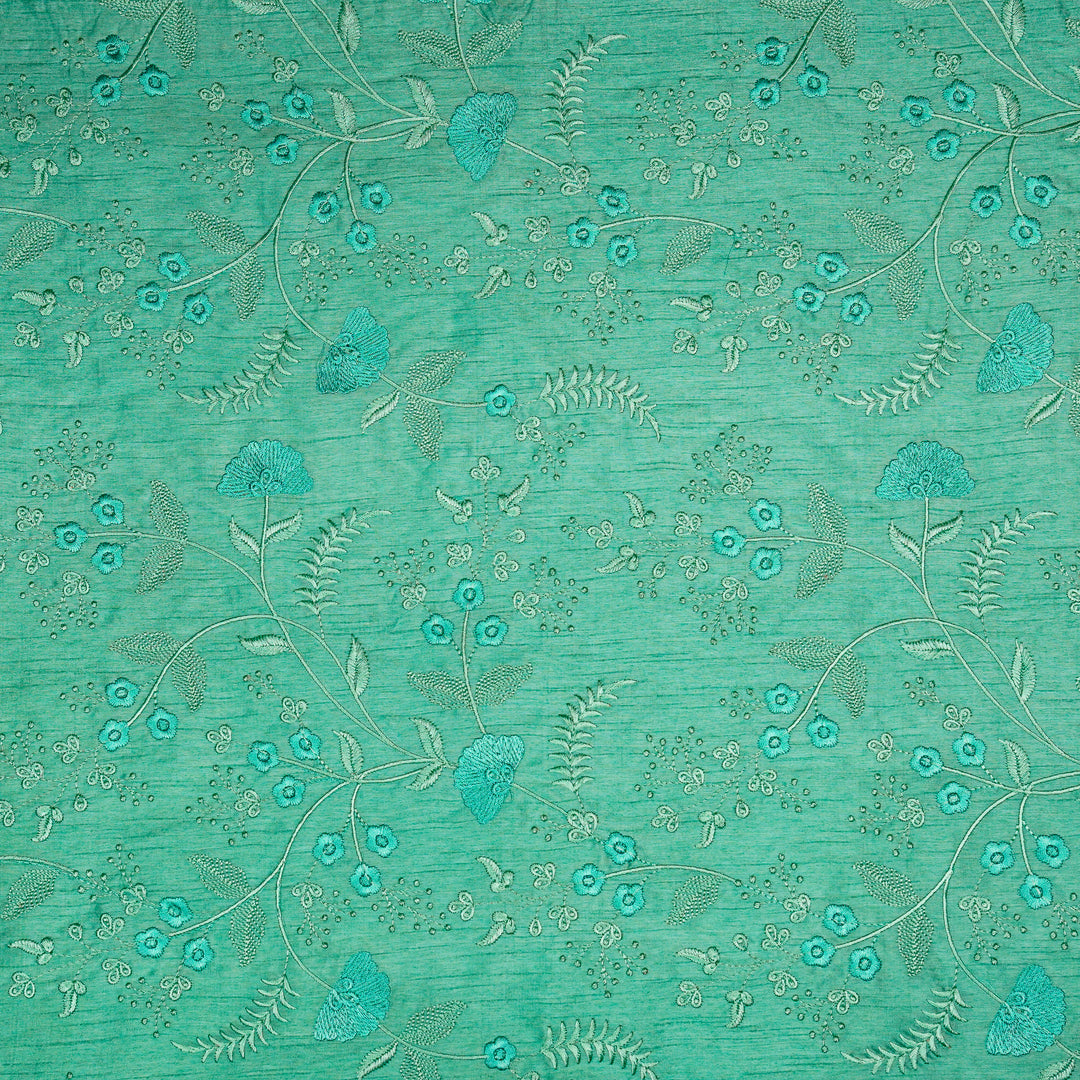 Azin Jaal on Aqua Semi Raw Silk Embroidered Fabric