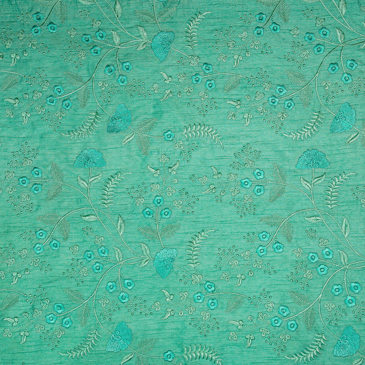 Azin Jaal on Aqua Semi Raw Silk Embroidered Fabric