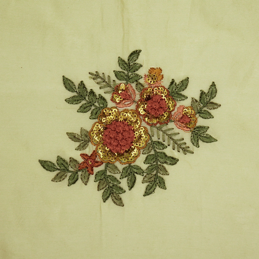 Pushti Buta on Cream Luxe Silk Chanderi Embroidered Fabric