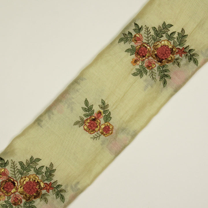 Pushti Buta on Cream Luxe Silk Chanderi Embroidered Fabric