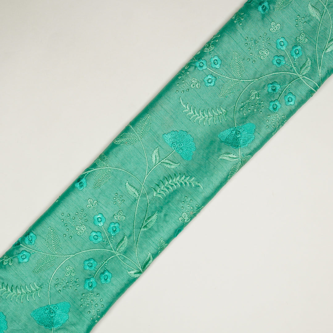 Azin Jaal on Aqua Semi Raw Silk Embroidered Fabric