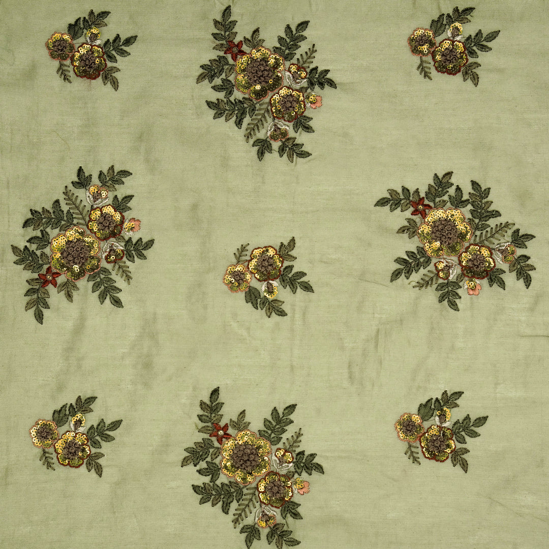 Pushti Buta on Mouse Luxe Silk Chanderi Embroidered Fabric