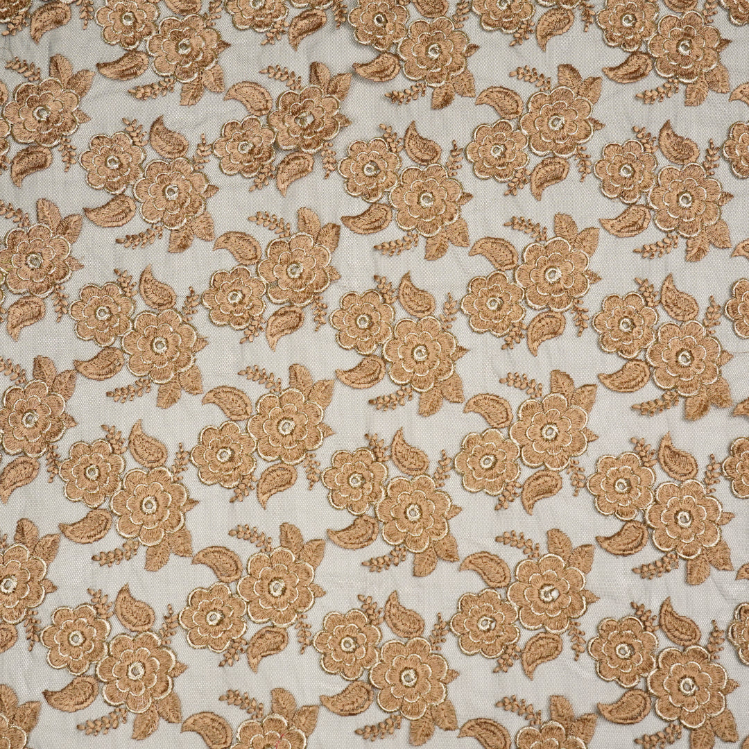 Niya Flower Jaal on Black Net Embroidered Fabric