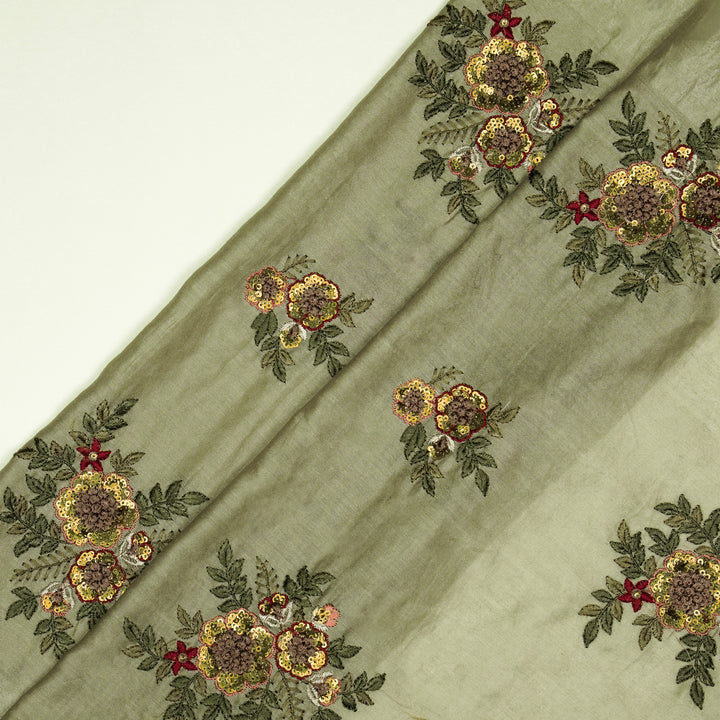 Pushti Buta on Mouse Luxe Silk Chanderi Embroidered Fabric