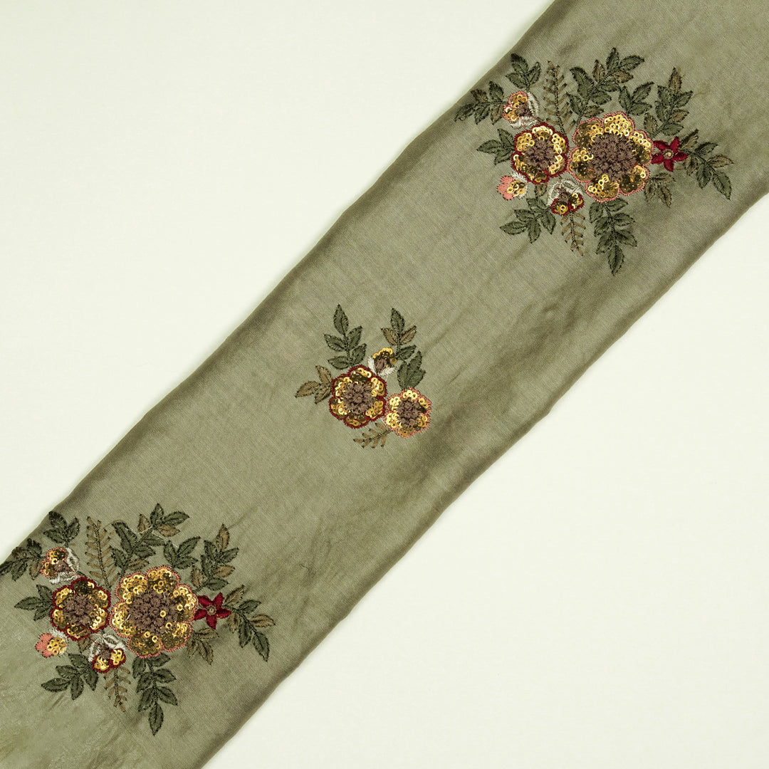 Pushti Buta on Mouse Luxe Silk Chanderi Embroidered Fabric