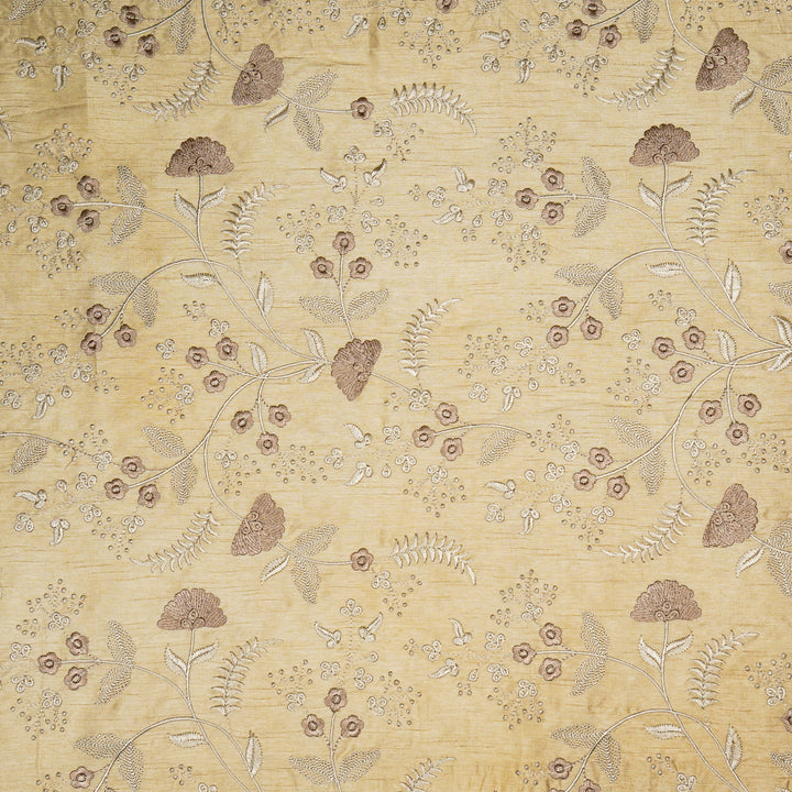 Azin Jaal on Beige Semi Raw Silk Embroidered Fabric