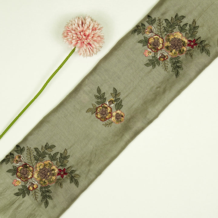 Pushti Buta on Mouse Luxe Silk Chanderi Embroidered Fabric