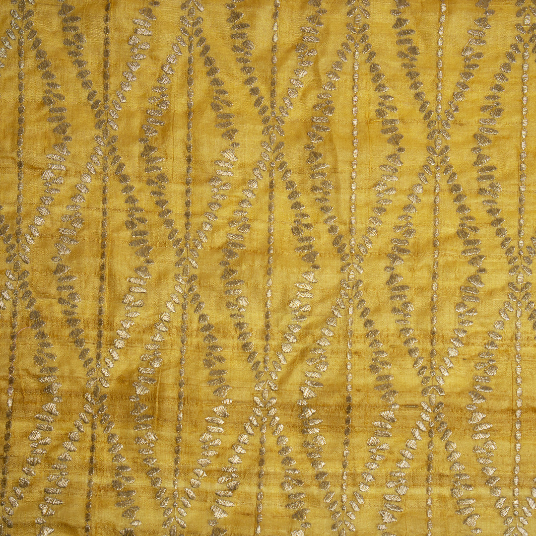 Mustard Yellow Tussar Silk Sofina Zari Jaal Embroidered Fabric (1.5 meters)
