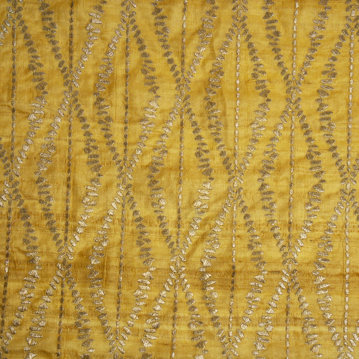 Mustard Yellow Tussar Silk Sofina Zari Jaal Embroidered Fabric (1.5 meters)