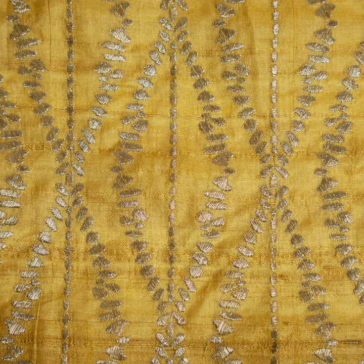 Mustard Yellow Tussar Silk Sofina Zari Jaal Embroidered Fabric (1.5 meters)