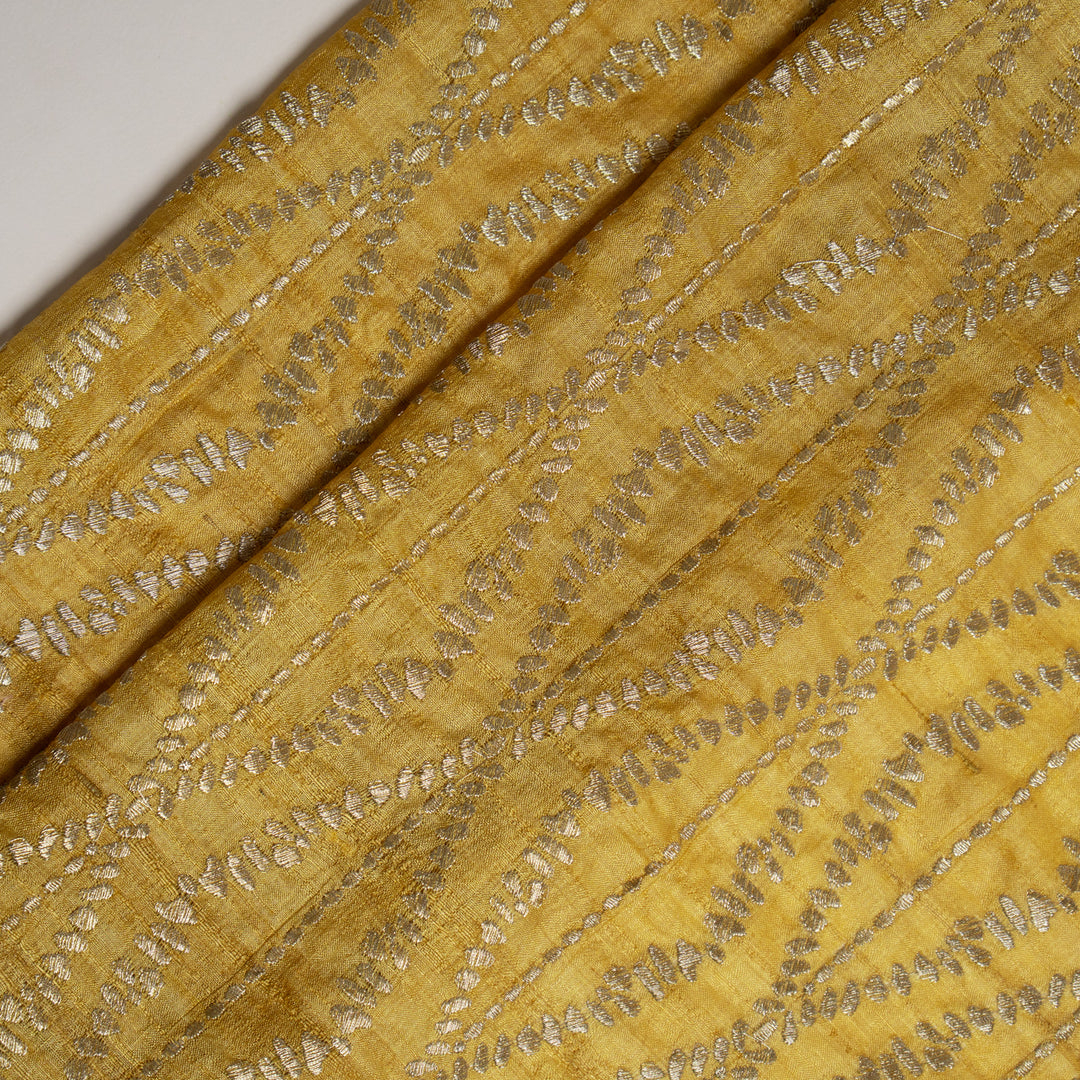 Mustard Yellow Tussar Silk Sofina Zari Jaal Embroidered Fabric (1.5 meters)