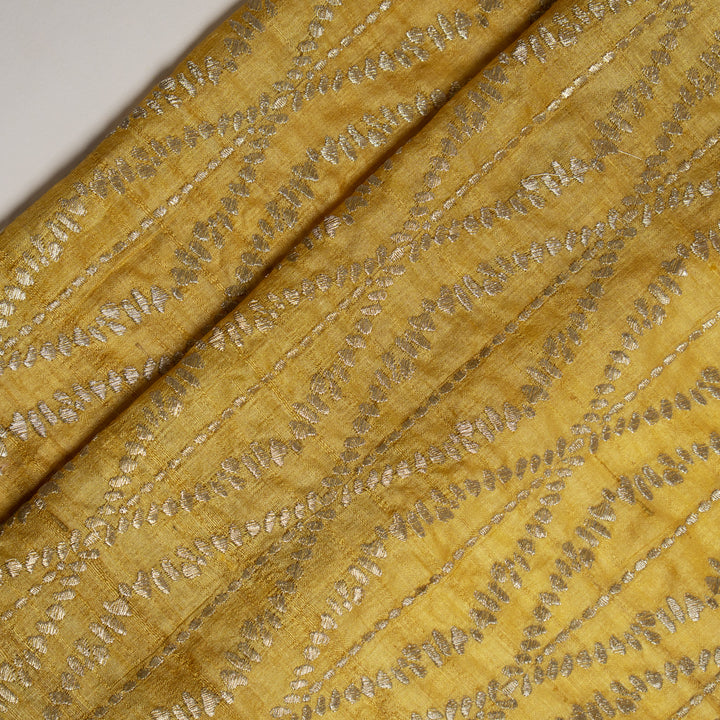 Mustard Yellow Tussar Silk Sofina Zari Jaal Embroidered Fabric (1.5 meters)