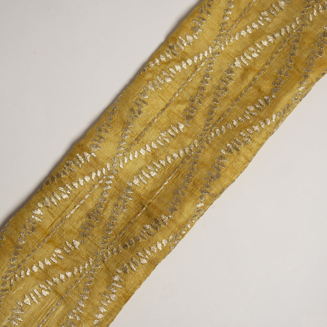 Mustard Yellow Tussar Silk Sofina Zari Jaal Embroidered Fabric (1.5 meters)
