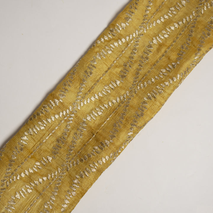 Mustard Yellow Tussar Silk Sofina Zari Jaal Embroidered Fabric (1.5 meters)