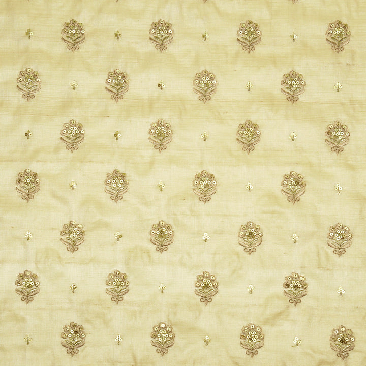 Naaz Buti On Natural Tussar Silk Embroidered Fabric