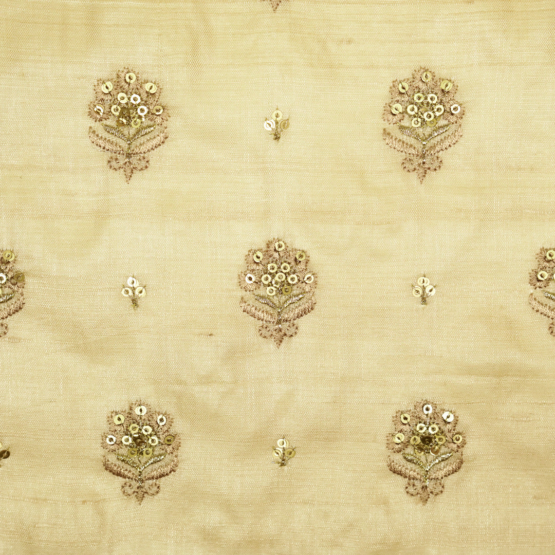 Naaz Buti On Natural Tussar Silk Embroidered Fabric