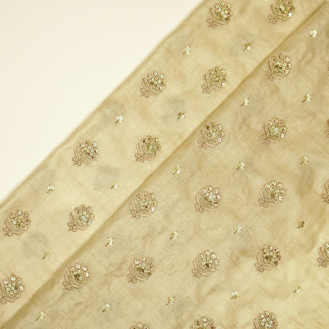 Naaz Buti On Natural Tussar Silk Embroidered Fabric