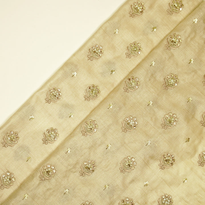 Naaz Buti On Natural Tussar Silk Embroidered Fabric