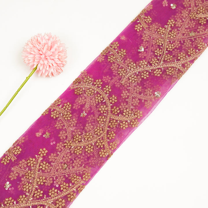 Pahal Jaal on Fuxia Net Embroidered Fabric