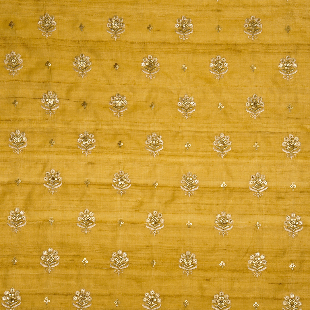 Naaz Buti On Dusky Gold Tussar Silk Embroidered Fabric