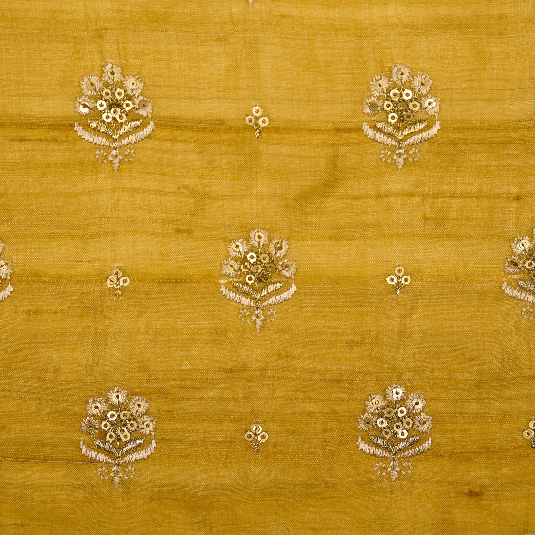 Naaz Buti On Dusky Gold Tussar Silk Embroidered Fabric