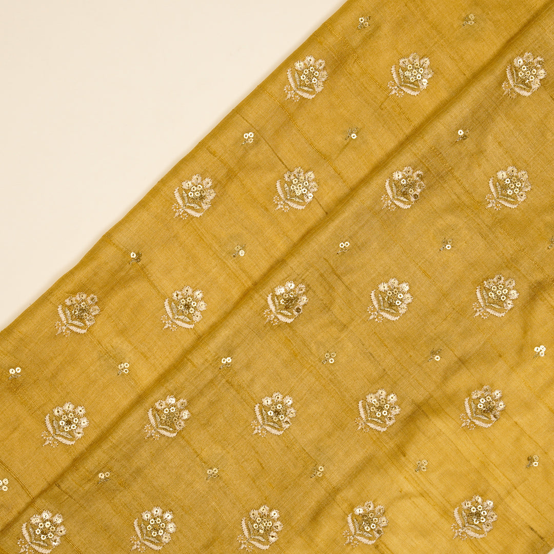 Naaz Buti On Dusky Gold Tussar Silk Embroidered Fabric