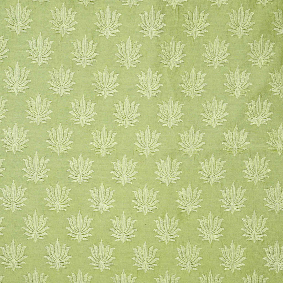 Lata Buta on Pista Green Silk Chanderi Embroidered Fabric