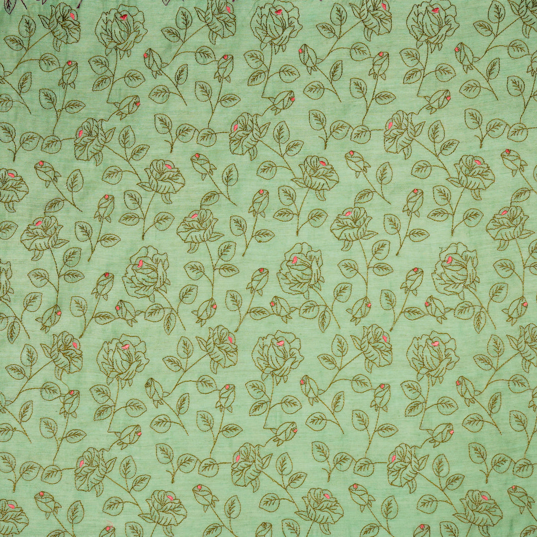 Gulbahar Jaal on Sea Green Munga Silk Embroidered Fabric