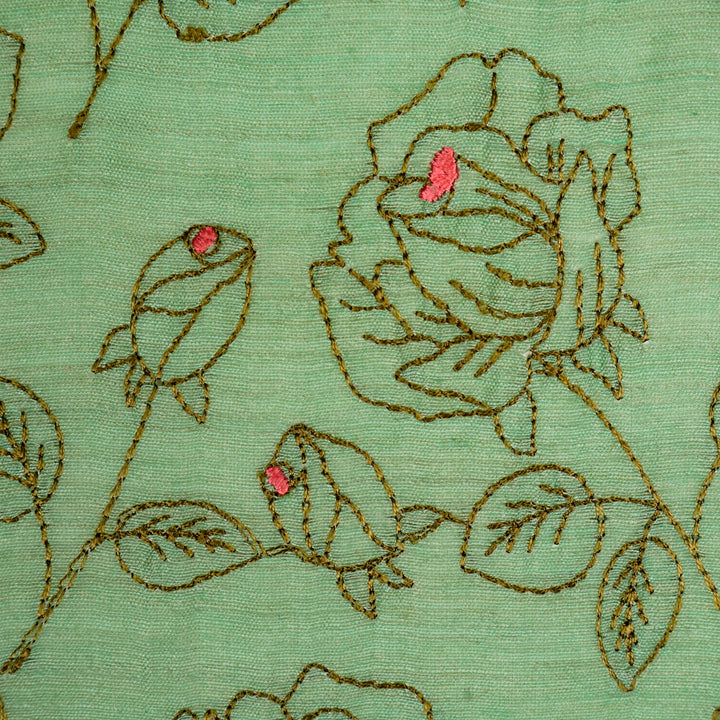 Gulbahar Jaal on Sea Green Munga Silk Embroidered Fabric