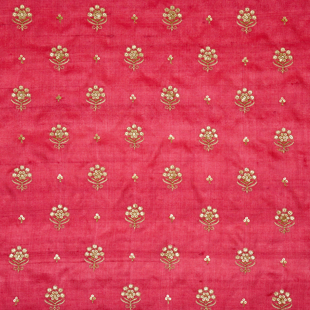 Naaz Buti On Tomato Tussar Silk Embroidered Fabric