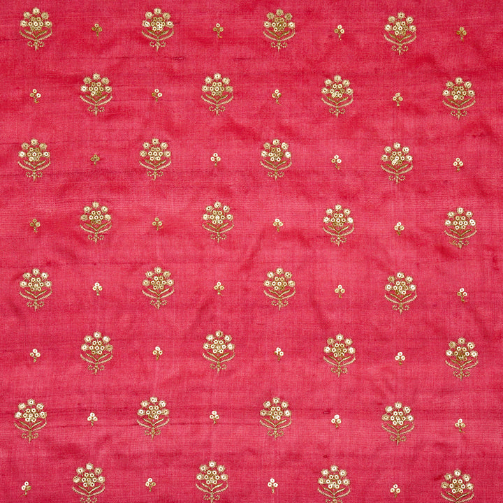 Naaz Buti On Tomato Tussar Silk Embroidered Fabric