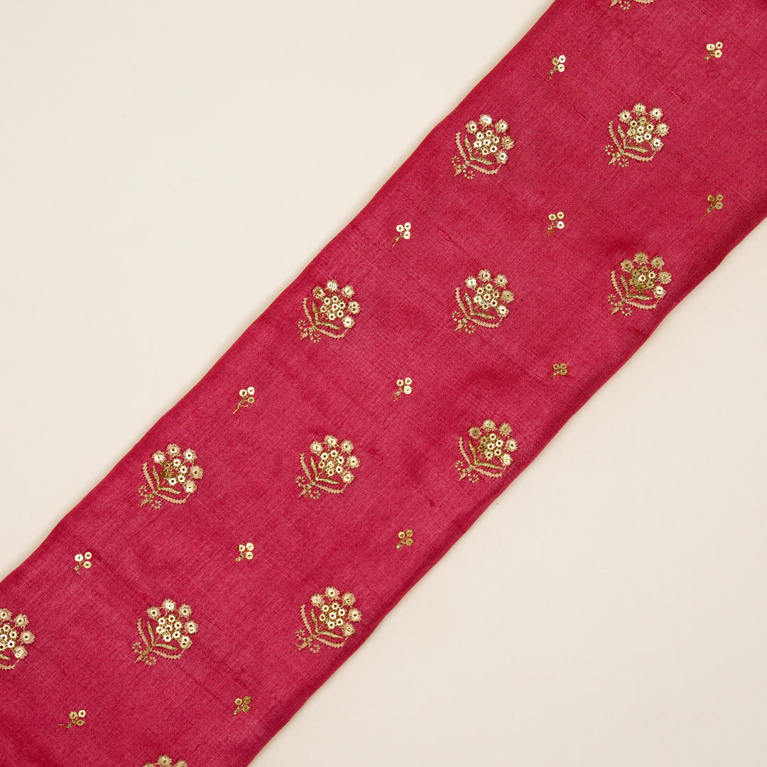 Naaz Buti On Tomato Tussar Silk Embroidered Fabric