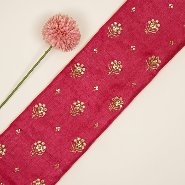 Naaz Buti On Tomato Tussar Silk Embroidered Fabric