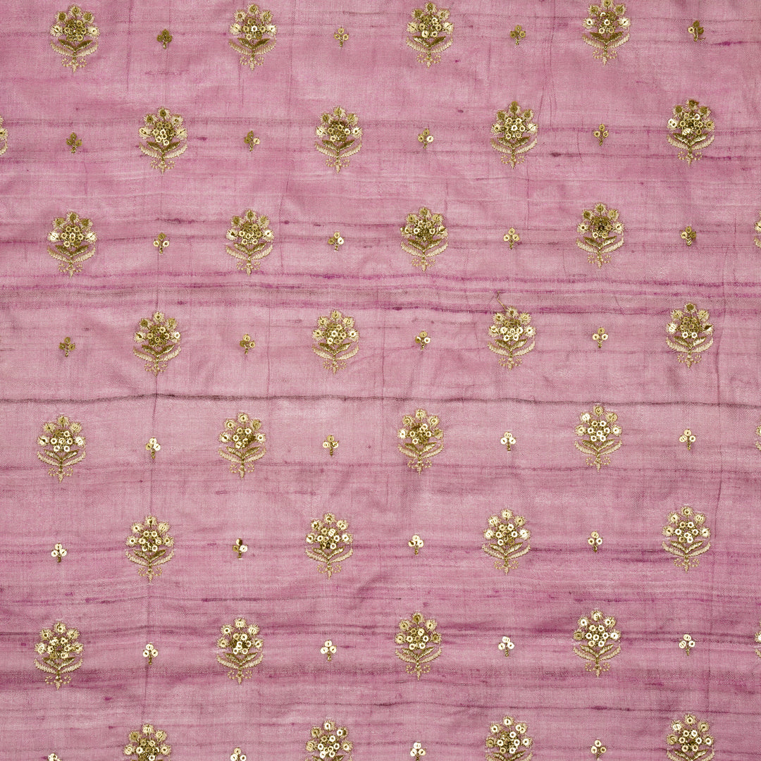 Naaz Buti On Mauve Tussar Silk Embroidered Fabric