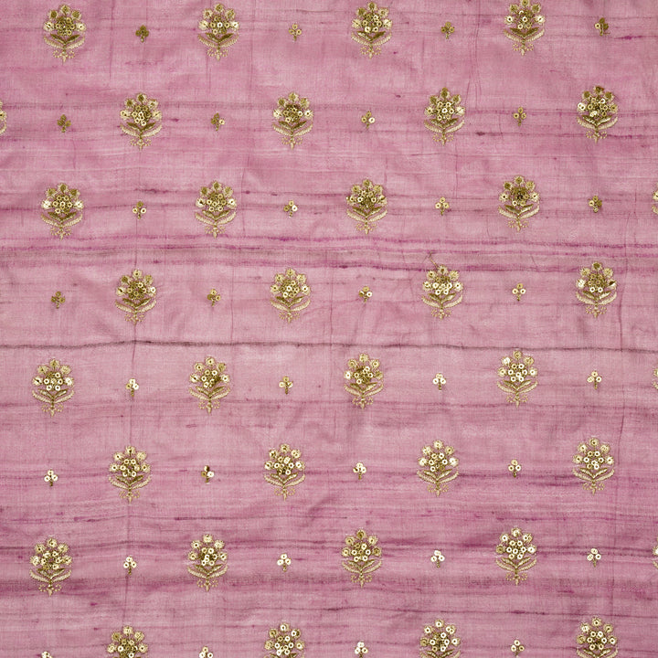 Naaz Buti On Mauve Tussar Silk Embroidered Fabric