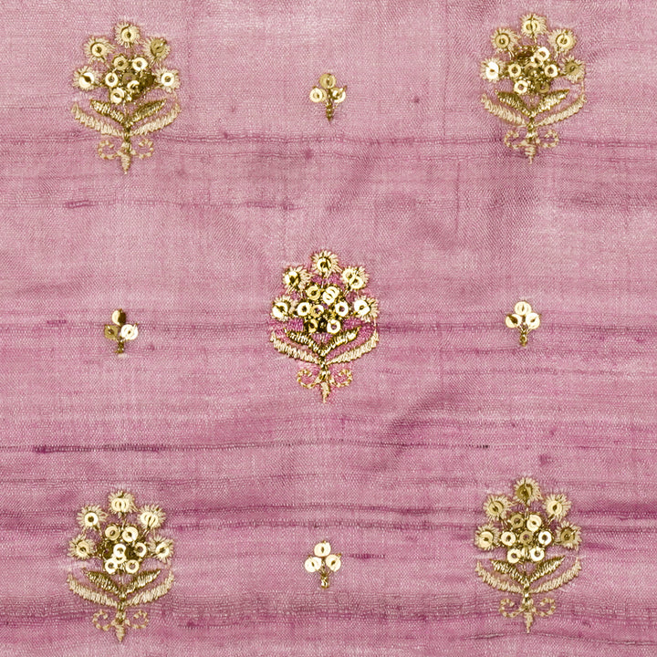 Naaz Buti On Mauve Tussar Silk Embroidered Fabric