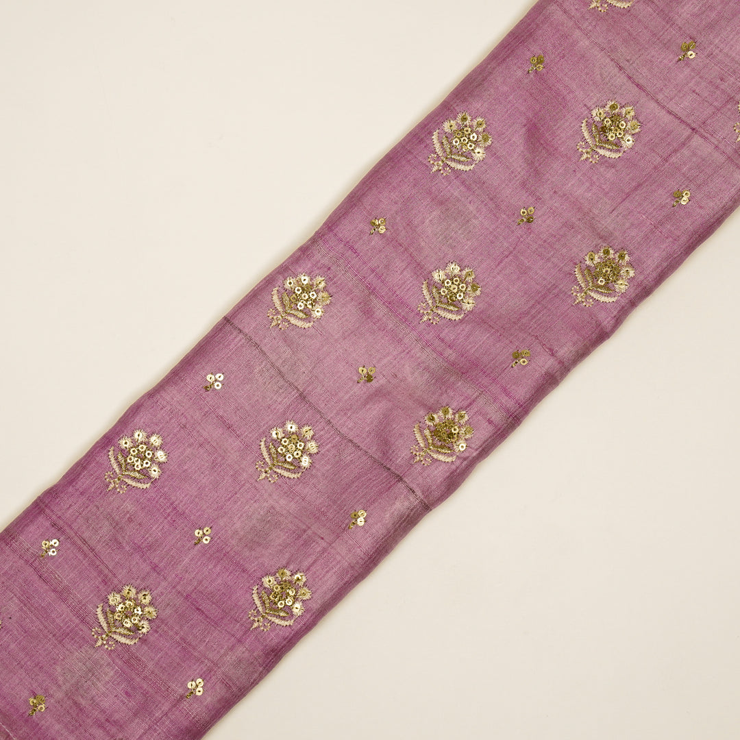 Naaz Buti On Mauve Tussar Silk Embroidered Fabric