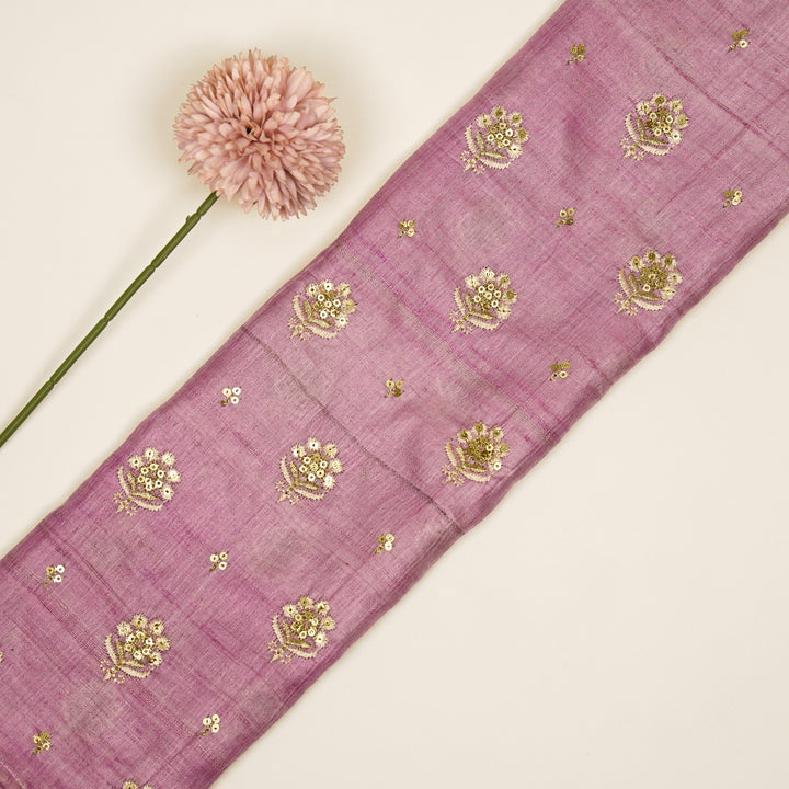 Naaz Buti On Mauve Tussar Silk Embroidered Fabric
