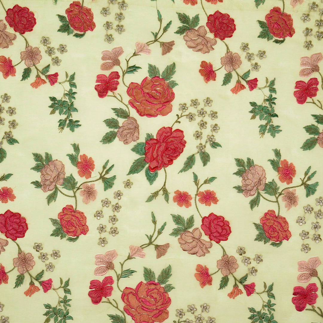 Anvitha Jaal on Lemon Silk Organza Embroidered Fabric