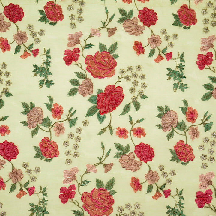 Anvitha Jaal on Lemon Silk Organza Embroidered Fabric