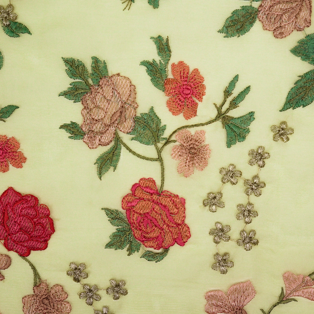 Anvitha Jaal on Lemon Silk Organza Embroidered Fabric