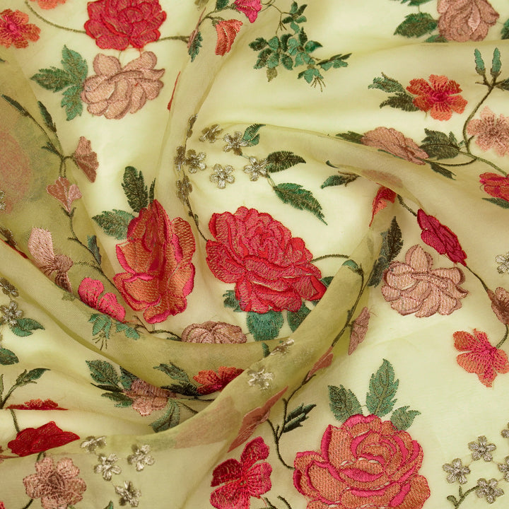 Anvitha Jaal on Lemon Silk Organza Embroidered Fabric